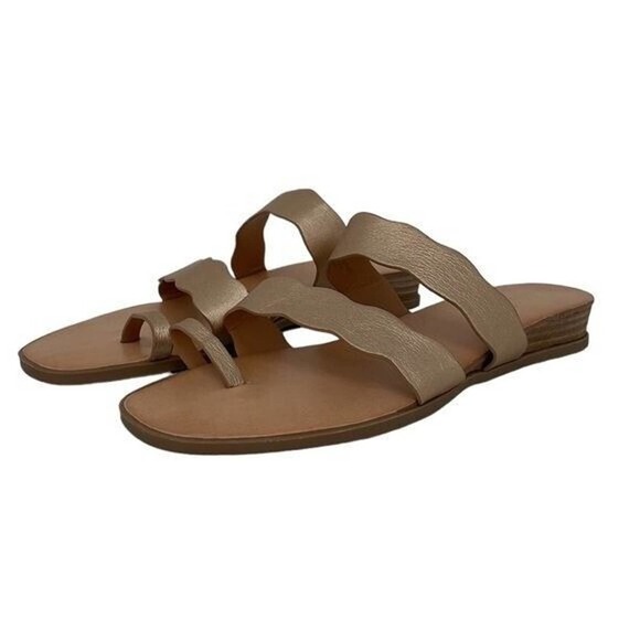 Kensie Sandals NWOT Arjuna Slip On Strap Square Toe Wedge Heel Gold Size 7.5 - Picture 1 of 11